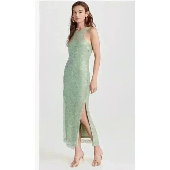 New by TIMO green sequin strap tank long slim dress size medium - Picture 1 of 14